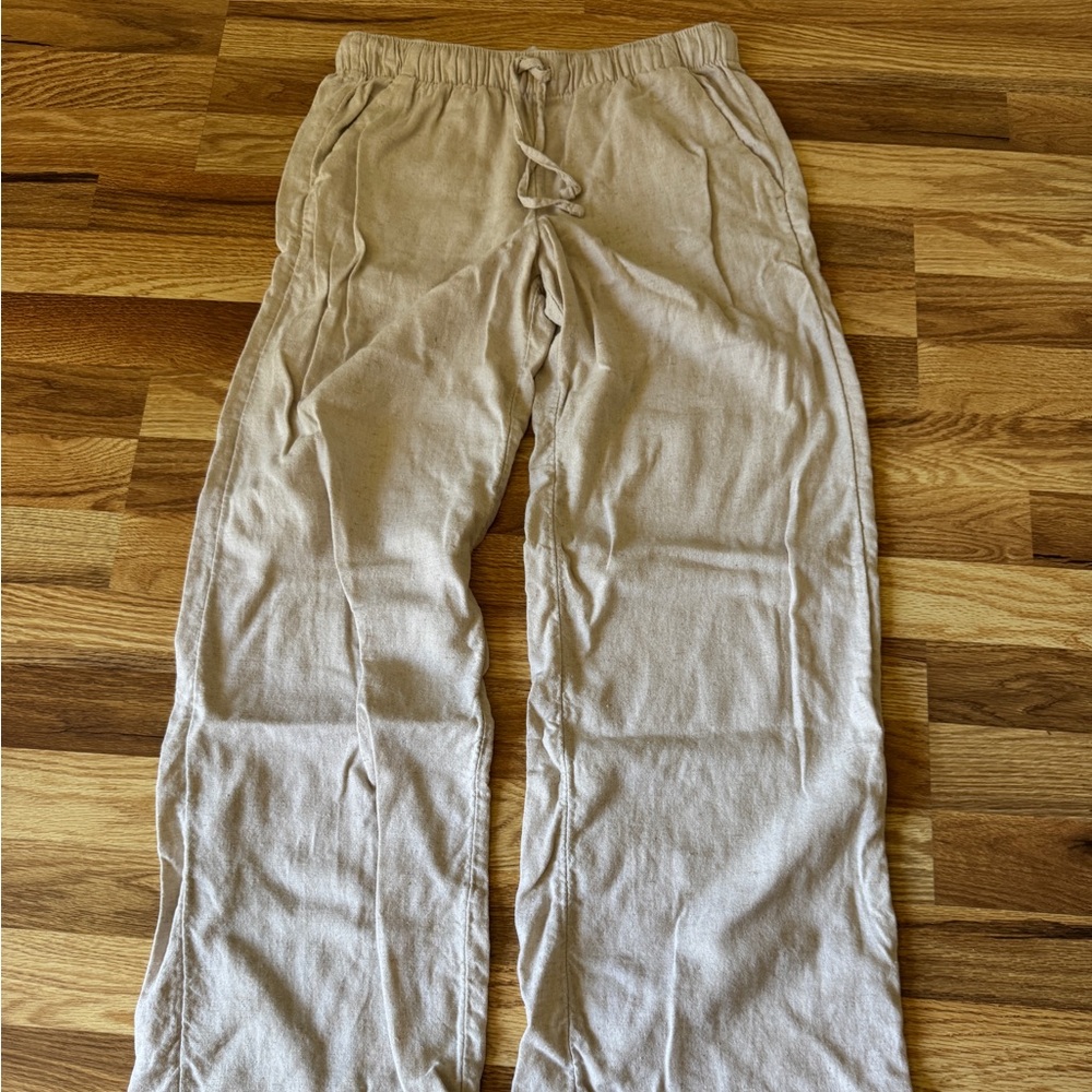 Hollister Light Tan Adjustable Linen Blend Pants
